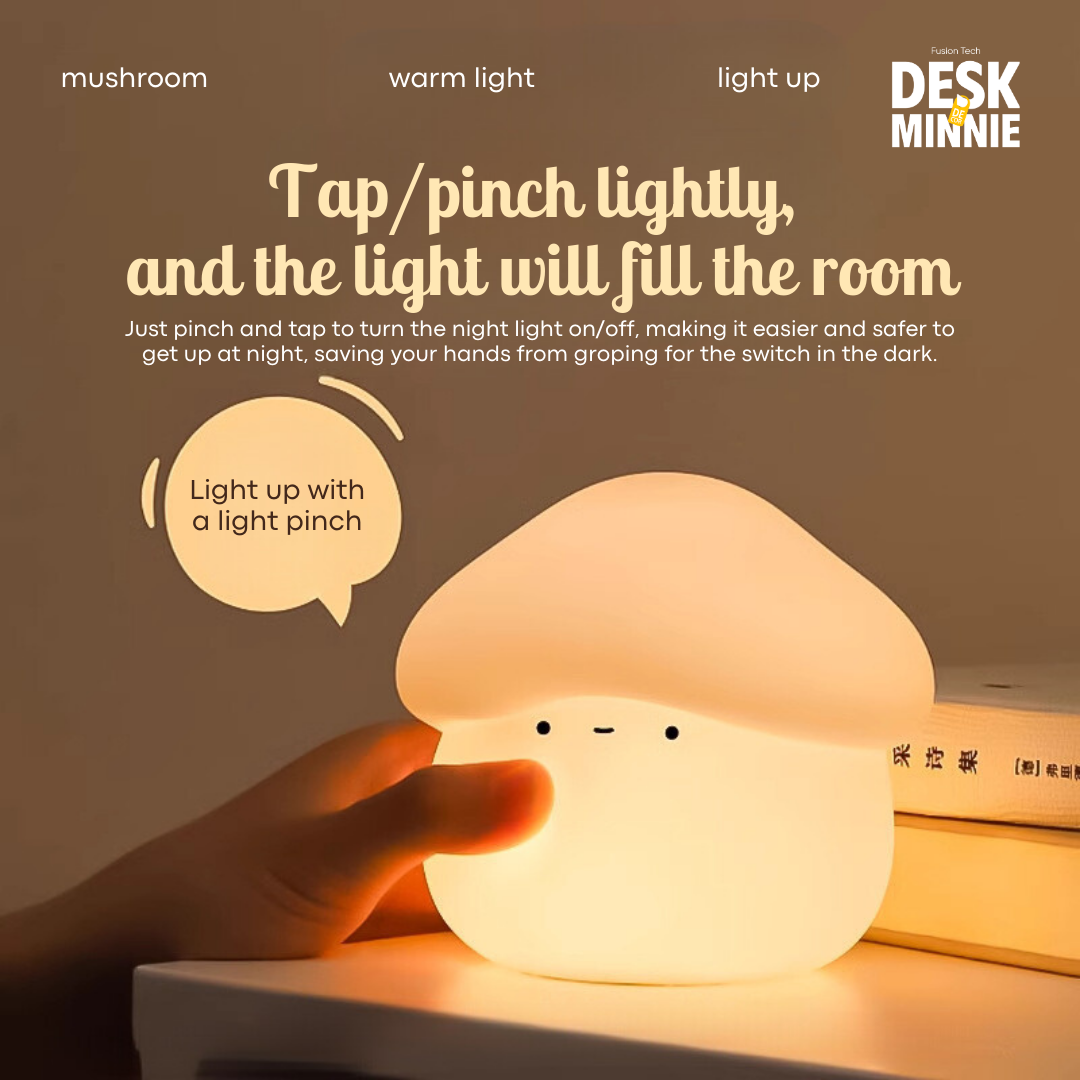 KINOKO MUSHROOM PAT LAMP | LED Mushroom Night Light Featuring Adjustable Brightness for Bedroom | Unique Decorative Lighting | MINNIE DESK