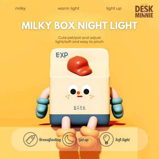 MILKY BOX NIGHT LIGHT | Cute Rechargeable LED Night Light for Bedroom | Perfect Decorative Lamp for Kids & Adults | MINNIE DESK