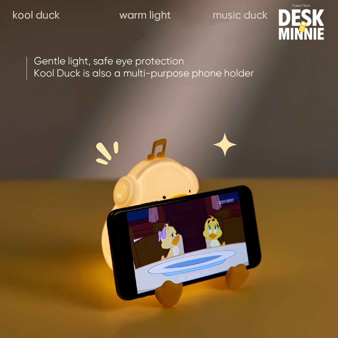 KOOL DUCK PHONE STAND LIGHT | Silicone USB Duck Night Light Featuring Phone Holder for Bedroom | Best Decorative Accessories | MINNIE DESK