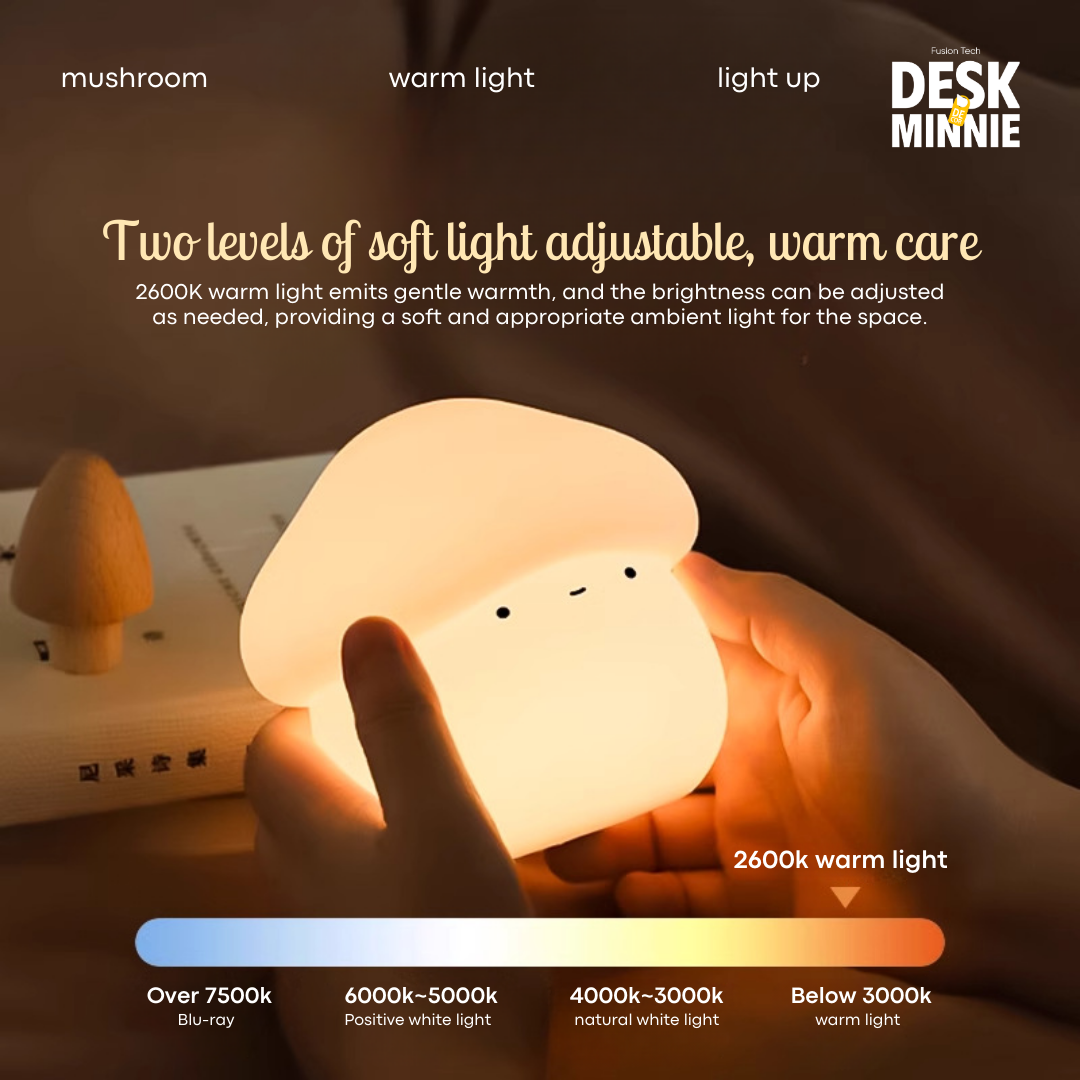 KINOKO MUSHROOM PAT LAMP | LED Mushroom Night Light Featuring Adjustable Brightness for Bedroom | Unique Decorative Lighting | MINNIE DESK