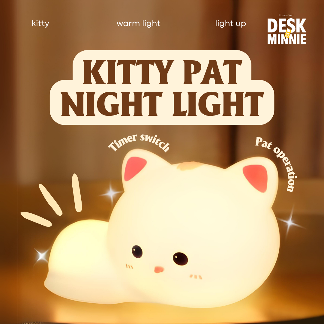 KITTY PAT NIGHT LIGHT | Cute Silicone LED Lamp for Kids and Adults | Touch-Control Bedside Decor | Best Decorative Accessories | MINNIE DESK