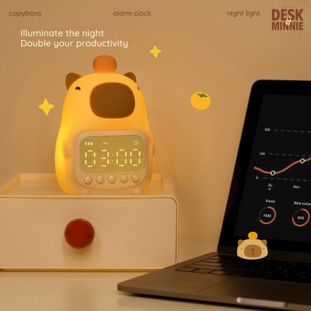 CABYPARA CLOCK | Cute Multi-Functional Clock with LED Night Light for Bedroom | Best Decorative Accessories | MINNIE DESK