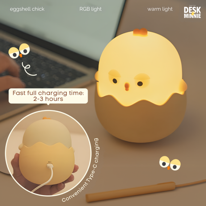 EGGSHELL CHICK NIGHT LIGHT | Top Soft Silicone USB Touch Sensor LED Light for Sleep | Best Decorative Accessories | MINNIE DESK